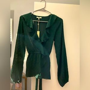 Max studio , hunter green blouse , v neck , long sleeves